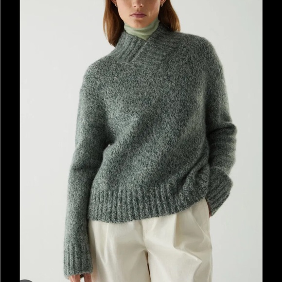 COS Sweaters - COS Green Heathered Cowl Neck Sweater